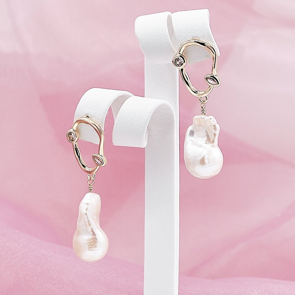 Baroque Pearl Earrings, 14K Gold Filled Studs